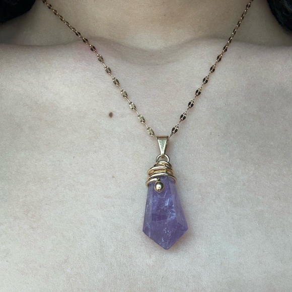 Lavender Light – Gold Amethyst Drop Necklace (16”) - Picture 2 of 5